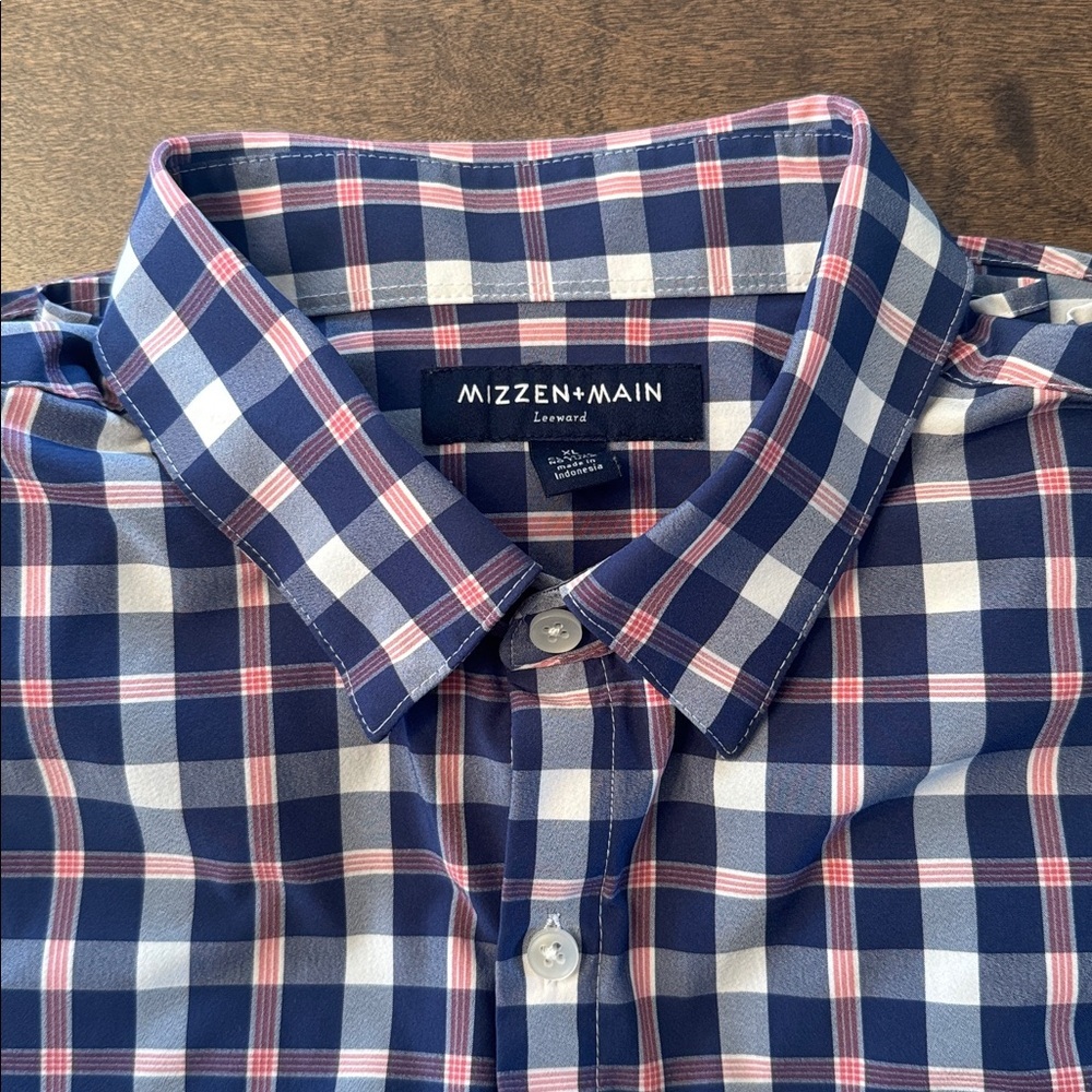 Mizzen+Main Men's Plaid Shirt - Navy and Pink